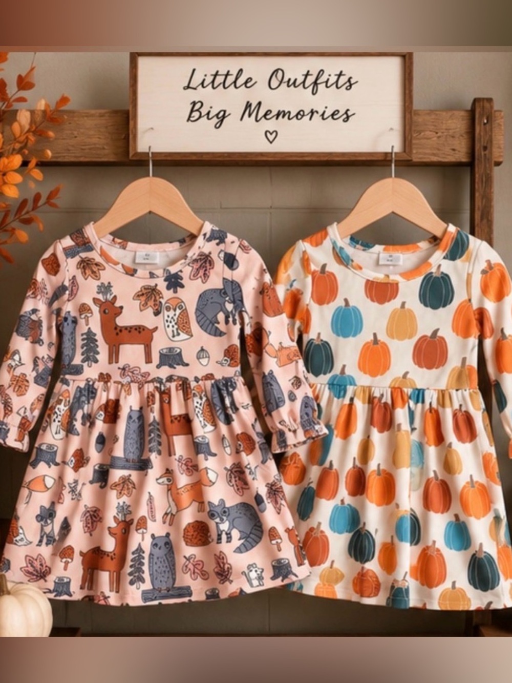 Little Girl 2T fall dress bundle – 2 dresses ! 🍂🎃 pumpkins and animals